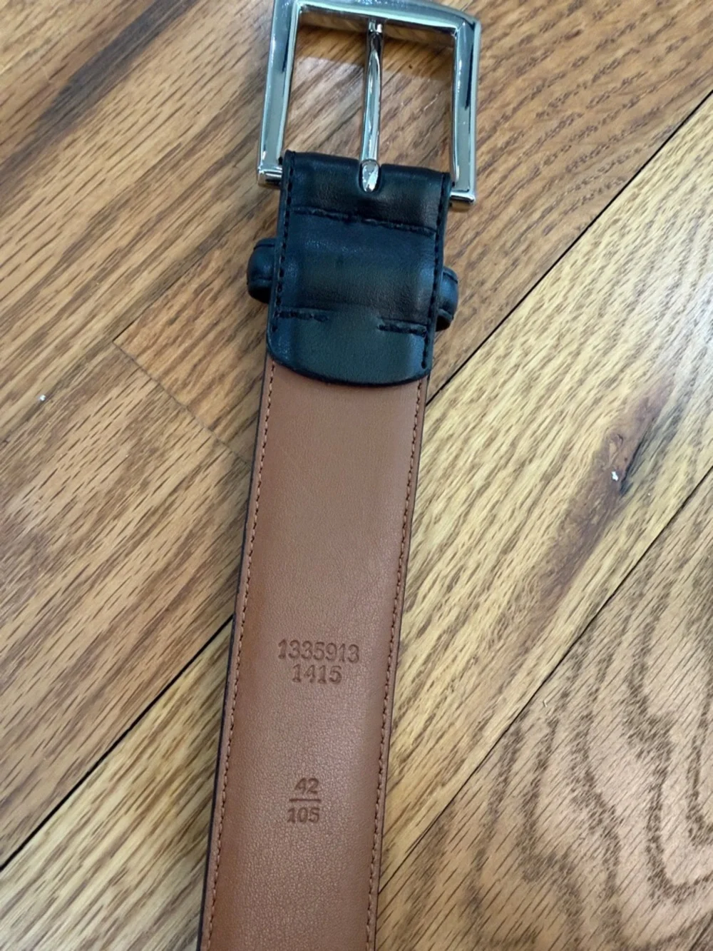 Lauren Ralph Lauren Black Leather Belt with Silver Buckle, 42